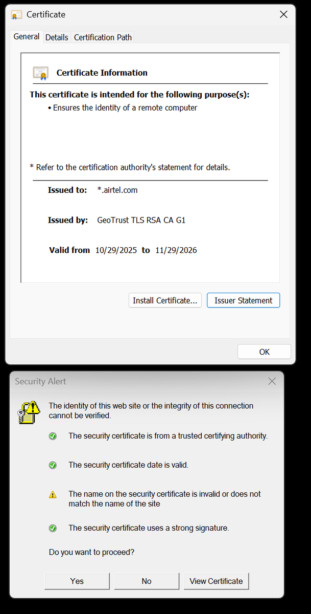 IncMuzahid's tweet photo. @airtelindia, why do you need to install certificates without my permission? Never had to do this ever, and why are you so persistent to attempt it every single day?
I do not allow any installation on my system without any permission. Should I change my ISP? https://t.co/792smMFfig