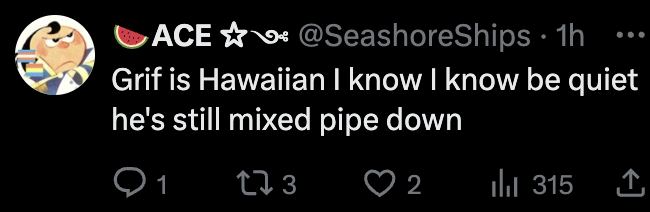 taylortake2's tweet photo. @SeashoreShips @SIMM0NSIZED Hell No This Is Awful To Say 🥹 Also 1. Where does it say hawaiian-american and 2. you've drawn 75% of the main cast as racially white so why Must grif (a character who's consistently drawn as yknow. Hawaiian) also look white? 3. his sister is literally called Kaikaina https://t.co/7oCBcrsYA8