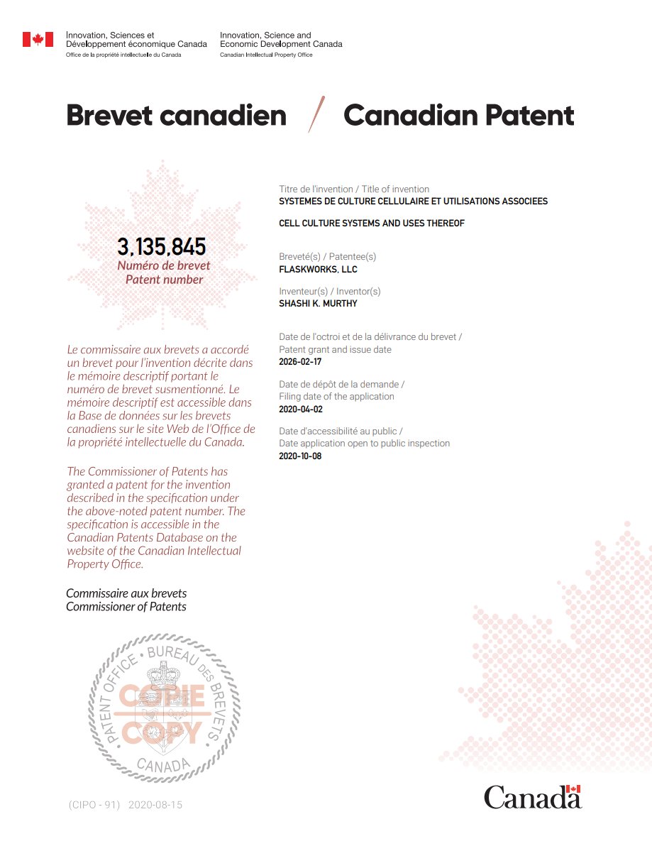 HenryMuney's tweet photo. #Flaskworks patent granted on February 17, 2026: 🇨🇦 CA3135845 - "Cell culture systems and uses thereof"
$NWBO
https://t.co/MwV9YBo9Iy https://t.co/gOoFqcjXoJ