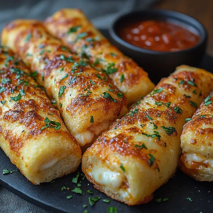 ann_ann886's tweet photo. Here’s the stuffed cheese breadsticks 

Stuffed Cheese Breadsticks (with store-bought dough)
Servings: 12 breadsticks Prep: 10 minutes (bring dough to room temp) Bake: 14–18 minutes

Ingredients
1 lb refrigerated pizza dough (let sit at room temp 45–60 min)
2 cups shredded low‑moisture mozzarella (or 8–10 mozzarella string-cheese sticks)
1/4 cup finely grated Parmesan
Optional: 1/2 cup shredded provolone or Monterey Jack
Olive oil spray (or 1–2 tsp olive oil)
Garlic butter topping
4 tbsp unsalted butter, melted
2–3 cloves garlic, finely minced (or 1/2 tsp garlic powder)
1 tbsp chopped parsley
2 tbsp grated Parmesan
Pinch kosher salt
For serving
Warm marinara or pizza sauce

Instructions
Heat oven to 475°F (245°C). Line a rimmed sheet pan with parchment and lightly oil it.
Roll the dough into a 12×16 in (30×40 cm) rectangle. Visually divide in half horizontally to make a top and bottom panel.
On the bottom half, sprinkle mozzarella (and provolone if using) evenly, leaving a 1/2‑inch border. Scatter the 1/4 cup Parmesan over the cheese.
Fold the top panel down over the cheese to cover. Press edges firmly to seal. Lightly roll once to compress. If you like, brush the inner border with water before sealing.
Cut into 12 strips (about 1 inch wide) with a sharp knife or pizza wheel. Transfer to the prepared pan, spacing slightly apart. Lightly mist with olive oil.
Mix melted butter, garlic, parsley, Parmesan, and a pinch of salt. Brush generously over the tops.
Bake 14–18 minutes until deep golden and bubbly. For extra bronzing, broil 1–2 minutes at the end (watch closely).
Cool 3–5 minutes, then serve warm with marinara.