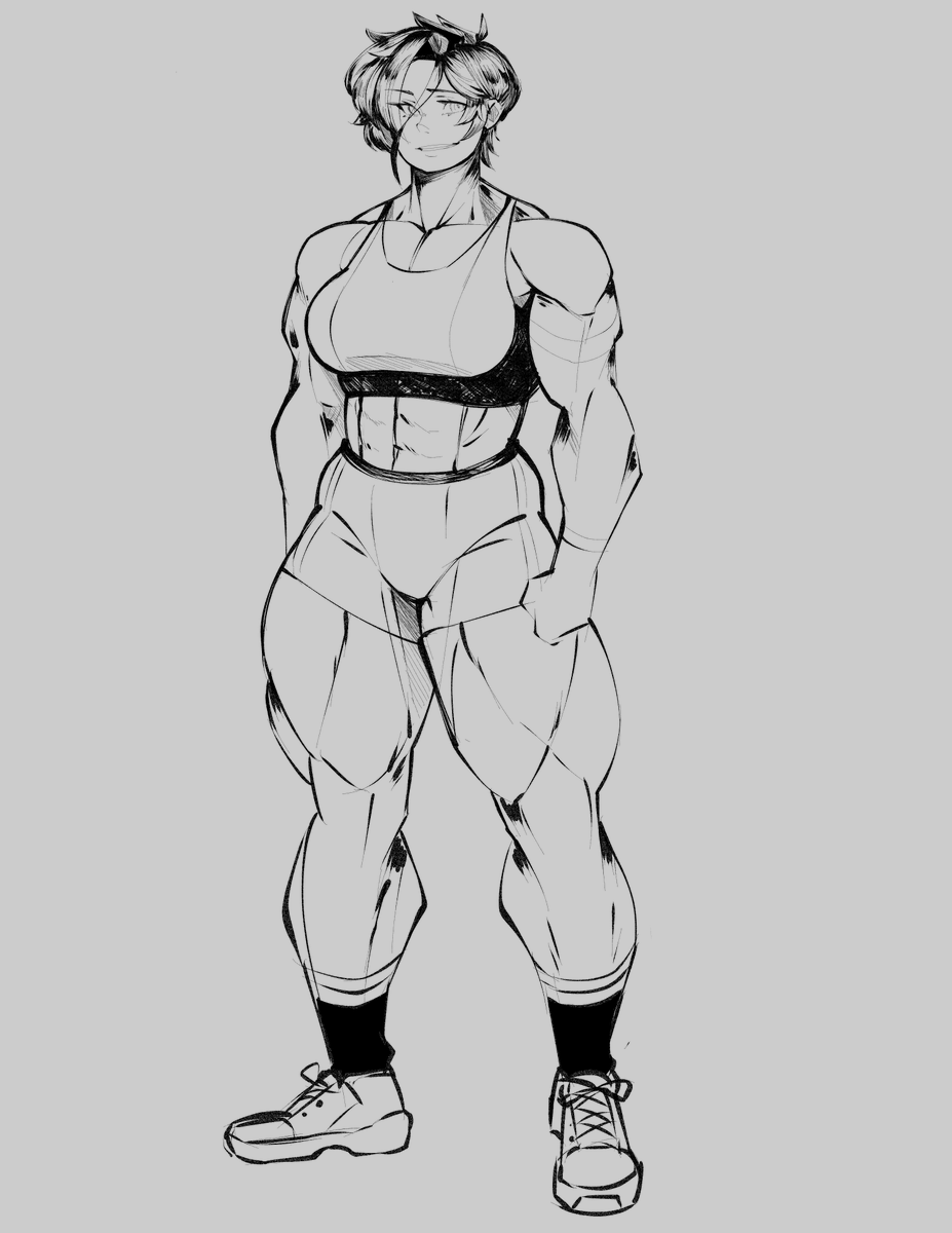 R4ndomizr's tweet photo. Heyo! I have been offline for a bit.

I did some things with what little time i had. Mostly OC sketches of Vika. Here is one for her "official" reference.

More art to come! =D

#digitalart #muscleart https://t.co/N2gI3WkQdS
