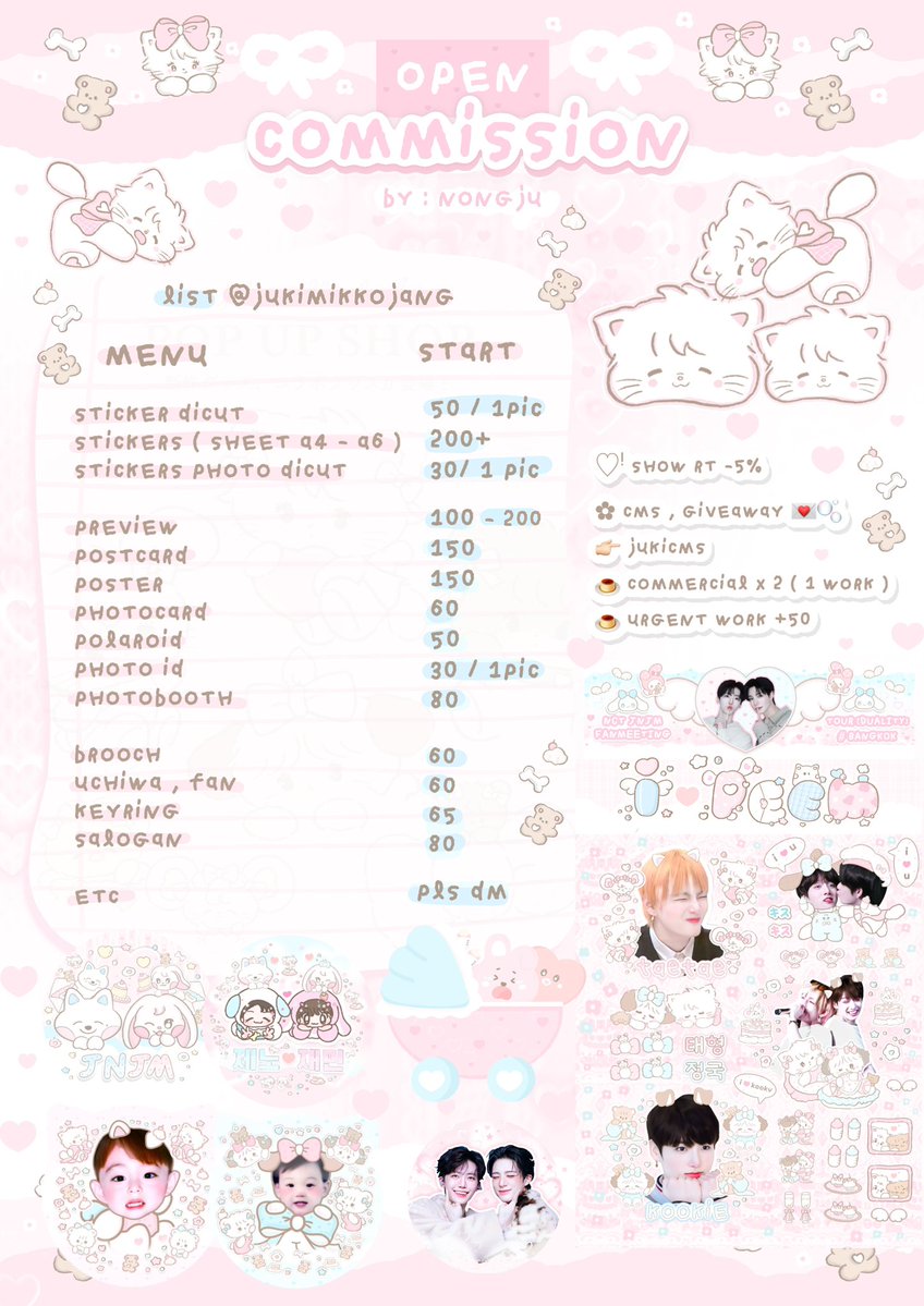 jukimikkojang's tweet photo. commission open 👼🏻🤲🏻

♡ᵎ show rt -5% 
รีทวิตมีลดราคาน้า 

✿ cms , giveaway 💌🫧
👉🏻 #jukicms 
🍮 commercial x 2 ( 1 work )
🍮 Urgent work +50

etc , please dm 🎀🪽

#รับออกแบบ  #รับออกแบบgiveaway
#CommissionTH #รับออกแบบของแจก https://t.co/F43C1MzTZv