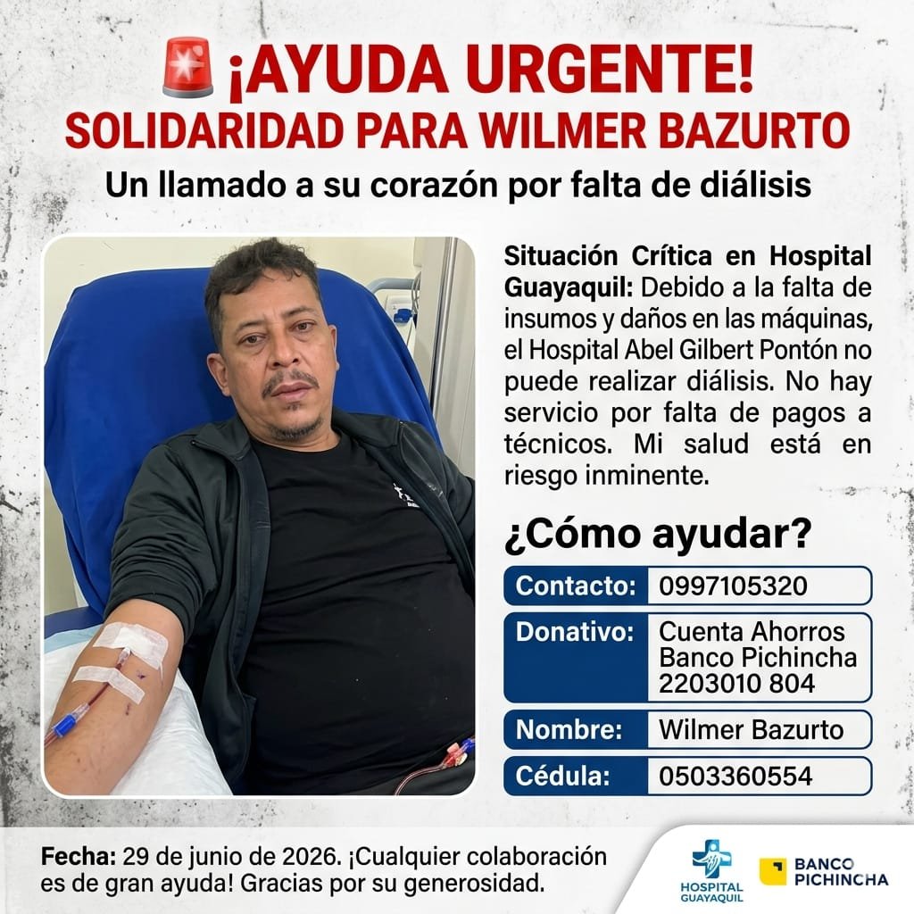 dialisisesvida's tweet photo. 🚨 Hoy Wilmer Bazurto necesita nuestra ayuda.
La falta de diálisis lo ha llevado a una situación crítica. Mientras las soluciones llegan, él necesita el apoyo de todos para seguir luchando por su vida.
Si puedes colaborar o compartir esta publicación, estarás haciendo la diferencia.
#SOS

@BernardoCordovz @IESSec @Salud_Ec @JaimeOBernabe
#SOS

#HastaCuando #DiálisisEsVida #CumplanConLaSalud