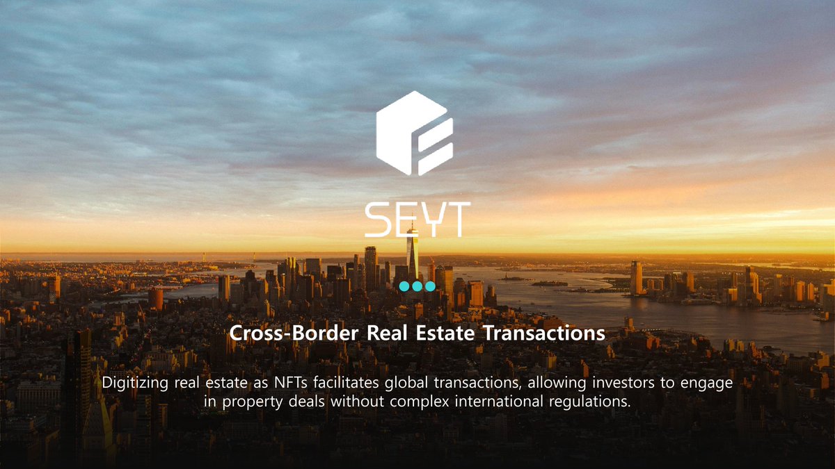 SEYT_Official's tweet photo. Cross-Border Real Estate Transactions🏙💸

Digitizing real estate as NFTs facilitates global transactions, allowing investors to engage in property deals without complex international regulations.

#SEYT https://t.co/qHrHTbB95W
