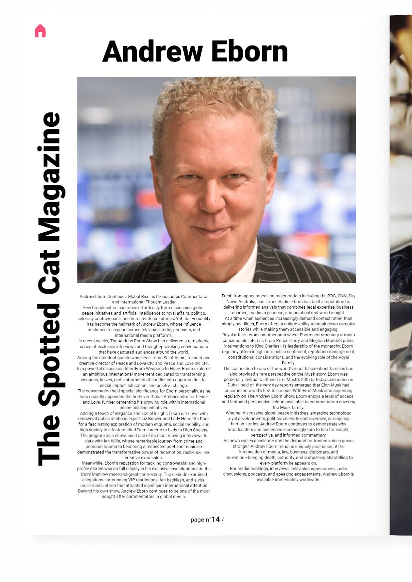 AndrewEborn's tweet photo. Honoured to be featured in The Spotted Cat Magazine, ⁦ a conglomerate of creative minds, working together to bring the best news from the world of Pop Culture, Celebrity, Art, Luxury, Music
Thank you @EileenShapiro3  ⁦Madmagz
https://t.co/rSfb7dfQqj https://t.co/RHv6CmIQ10