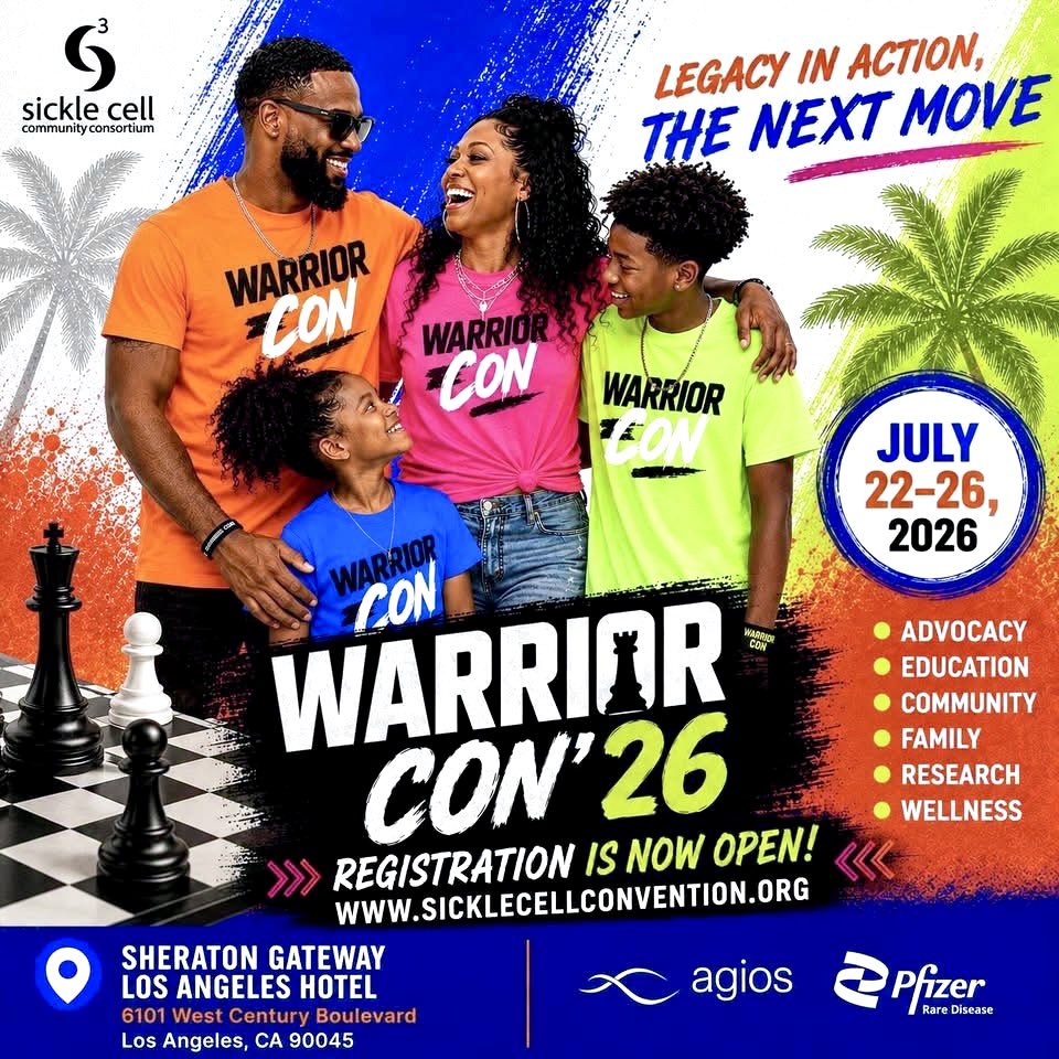 MYAFRIAMERICAN's tweet photo. Registration is open for Warrior Con '26

This event brings together individuals, families, advocates, healthcare professionals, and partners for a meaningful week of advocacy,&amp; education

📍 Sheraton Gateway Los Angeles Hotel
🎟️ Register : https://t.co/dj3eG7tIRN

#WarriorCon26 https://t.co/7xDbjG10nG