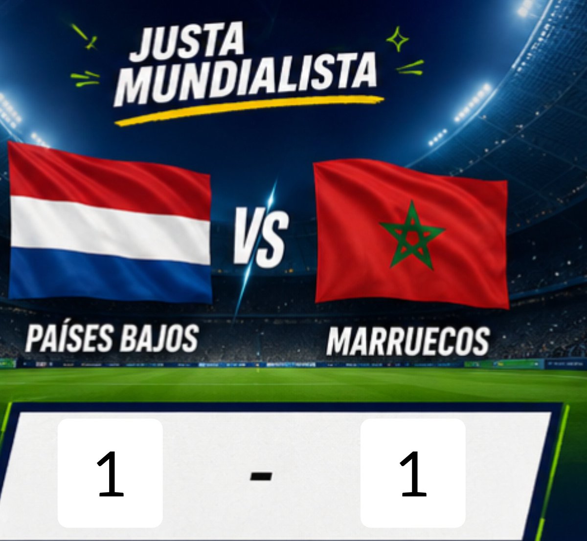 RubenColector's tweet photo. ⚽🇳🇱🇲🇦 Países Bajos y Marruecos se van a tiempos extras
Min. 90+6
#paisesbajos 
#marruecos 
#mundial https://t.co/wTT3L21yBY