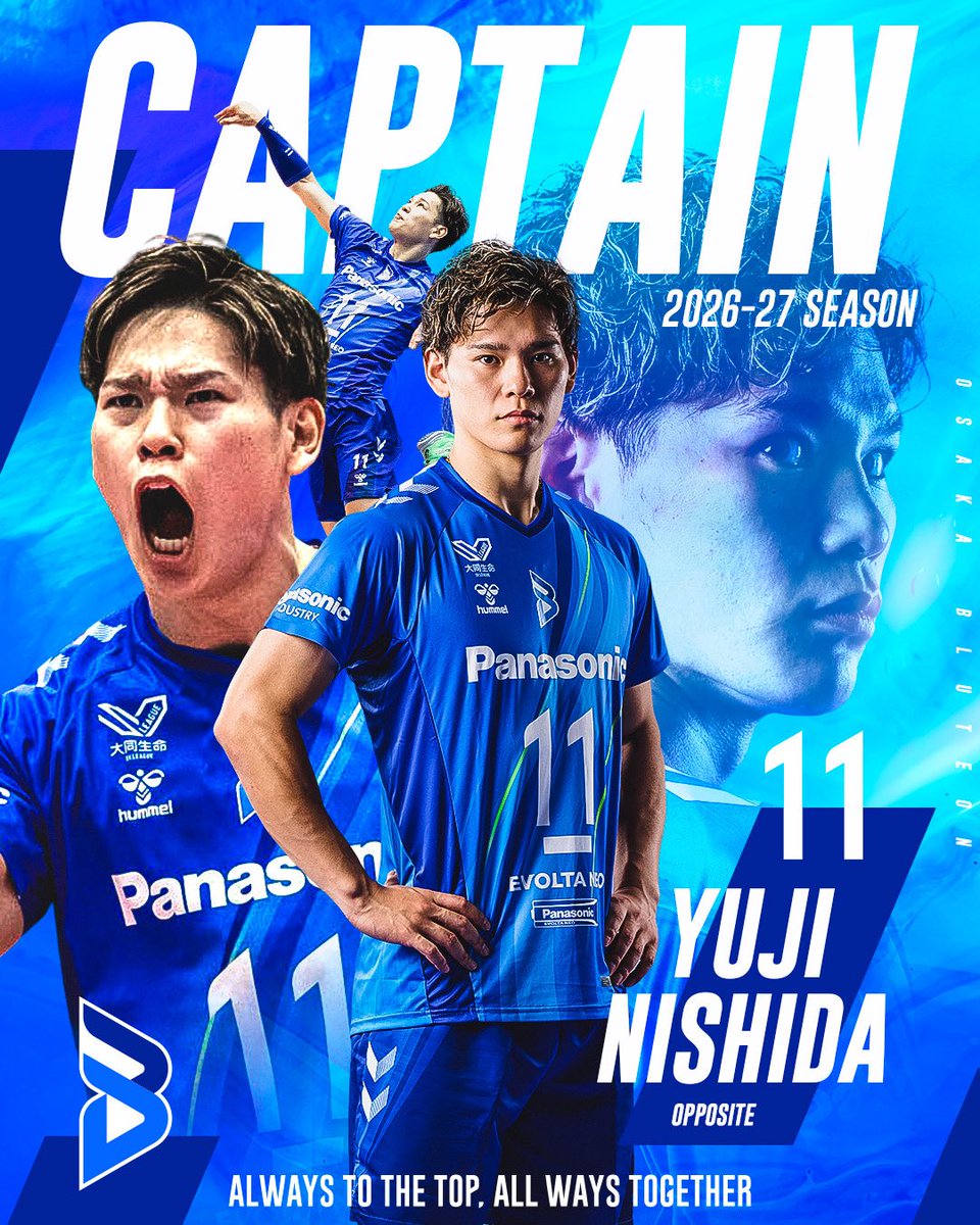 OSAKA__BLUTEON's tweet photo. 🔷ブルテオン情報🔷
このたび、#西田有志 選手が2026-27シーズンも引き続きキャプテンを務めることが決定しました🔥🔥
 日々の積み重ねを大切にしながら、ファン・サポーターの皆さまと共に、SVリーグ2連覇、そして世界と肩を並べる強豪クラブを目指して戦ってまいります💪
 今シーズンも大阪ブルテオンへの熱いご青炎をよろしくお願いします🤝✨
 ALWAYS TO THE TOP, ALL WAYS TOGETHER

▼西田キャプテンコメント▼
https://t.co/UeUcwGPQ6j
#大阪ブルテオン
#OSAKABLUTEON
