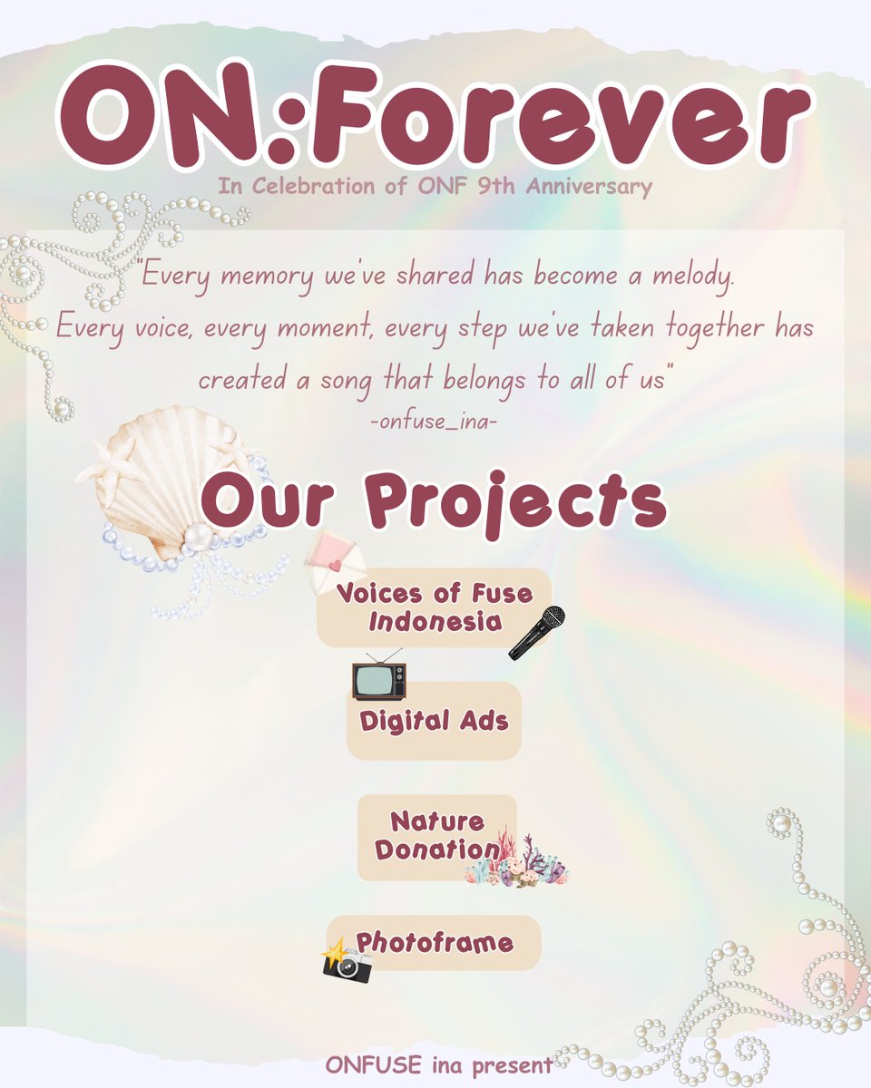 onfuse_ina's tweet photo. With grateful hearts, we're excited to finally share our anniversary projects for ONF.

We hope you'll be part of this journey and celebrate these precious memories with us 🤍

Stay tuned, Fuse Indonesia 💡🇮🇩
@ONF_offcl @ONF_members
#온앤오프 #ONF 
#ONF9thANNIVERSARY 
#ONForever https://t.co/2neI5hQwgH