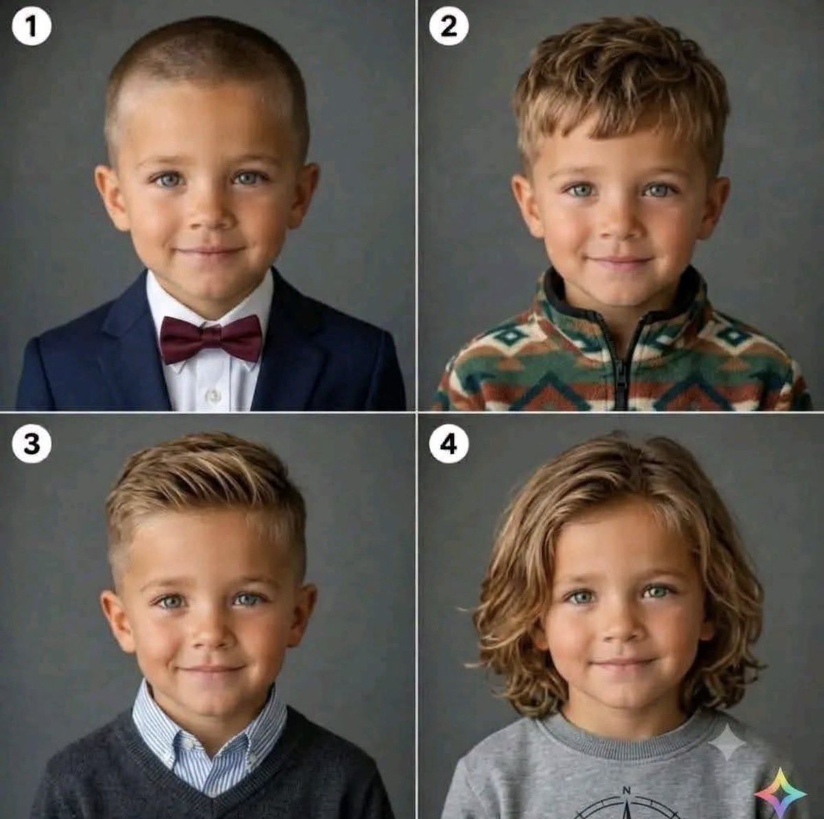 atensnut's tweet photo. Which is the best haircut for this cute lad?  

I like #3. https://t.co/qWxnP1ZDos