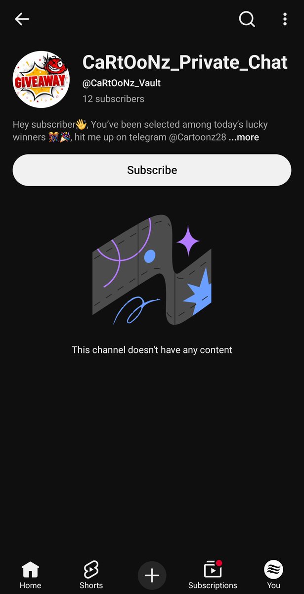 SethBLVD69's tweet photo. Yo @_CaRtOoNz just had this fake subscribe to me on YouTube. Just wanted to let you know for the community's sake. https://t.co/3VS6ShlK5X