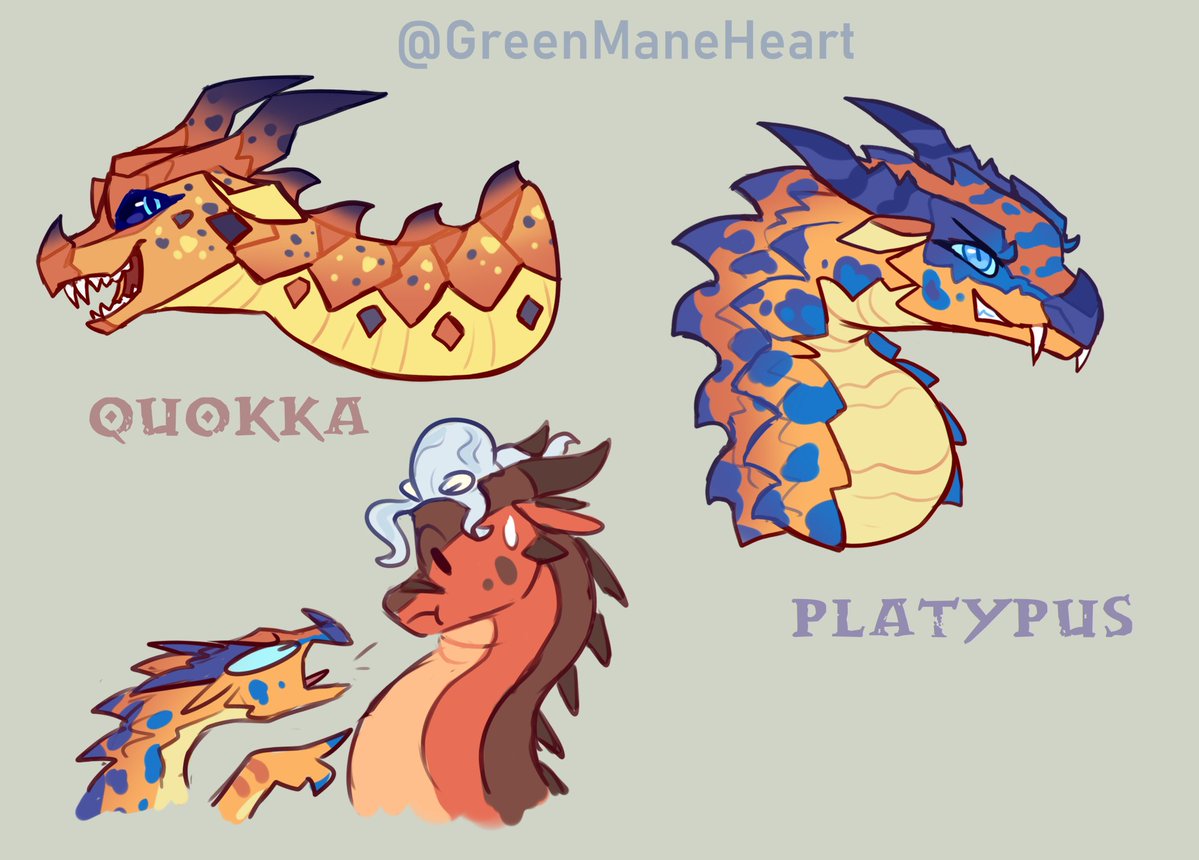 GreenQuillHeart's tweet photo. Headshot doodles of Quokka and Platypus from WoF latest book

#wingsofffire #wingsoffirefanart #wof #woffanart #dragon #umber https://t.co/EOabuY9wTS