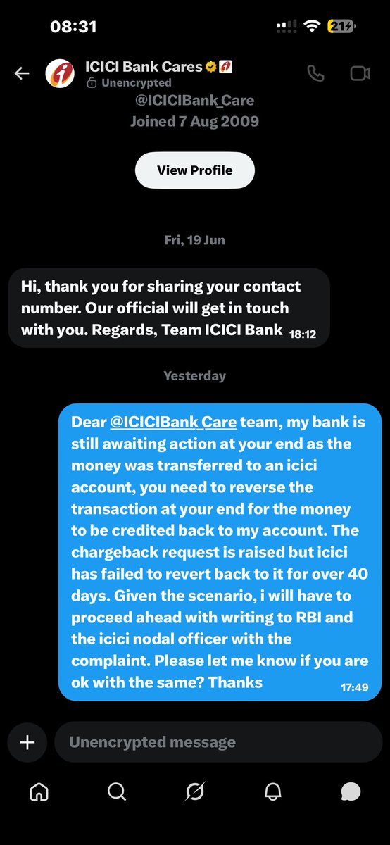 jayseth1's tweet photo. Who is at fault and what is the solution for this? Attaching both statements from hdfc and icici for you both to figure out who’s doing the needful and who’s not?
It’s 40k hard earned money, please respect it !!
@HDFC_Bank @HDFCBank_Cares @ICICIBank @ICICIBank_Care @RBI @RBIsays https://t.co/inedt1o3qp