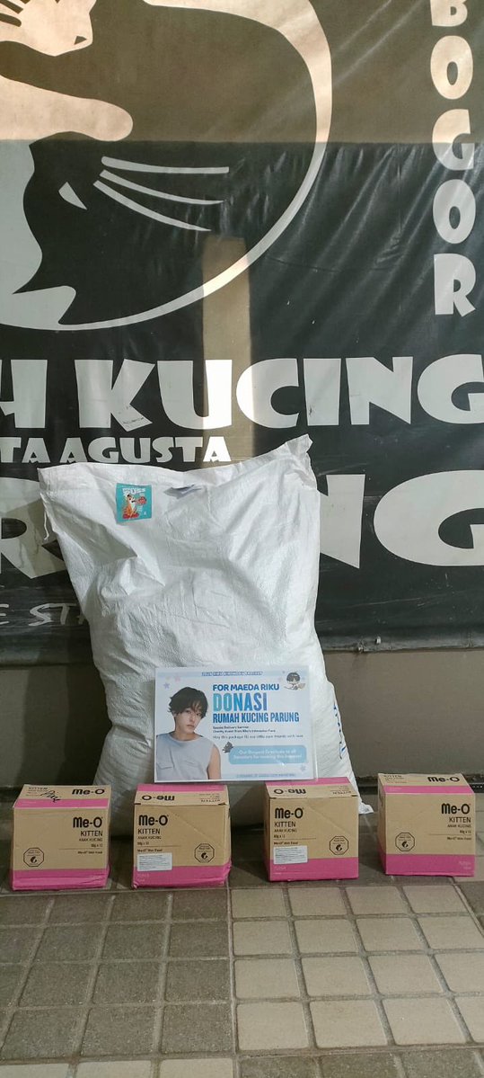 MAEDARIKU_IDN's tweet photo. 𝟮𝟬𝟮𝟲 𝗥𝗜𝗞𝗨 𝗕𝗜𝗥𝗧𝗛𝗗𝗔𝗬 𝗣𝗥𝗢𝗝𝗘𝗖𝗧
Donasi Dry & Wet Cat Food 🐈‍⬛

Pada tanggal 23 Juni 2026, kami memberikan donasi untuk Rumah Kucing Parung atas nama Maeda Riku yang berlokasi di Bogor, Indonesia. Melalui yayasan tersebut, kami berharap dapat mendukung kelangsungan hidup dan kesejahteraan teman-teman bulu kita. 

⭐️ Total Donasi : Rp 550.000,-
⭐️ Item Donasi : 1 Sak Makanan Kering Kucing (20Kg) & 4 Dus Makanan Basah Kucing

#RikuDeliveryService #리쿠 #リク