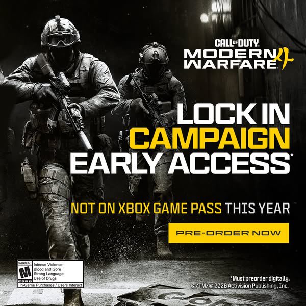 Vertxcal's tweet photo. Call of Duty is running ads for Modern Warfare 4 that specifically state the game is "not on Xbox Game Pass" to avoid players who are assuming it will be after the last two years https://t.co/3n5IM5Kygm