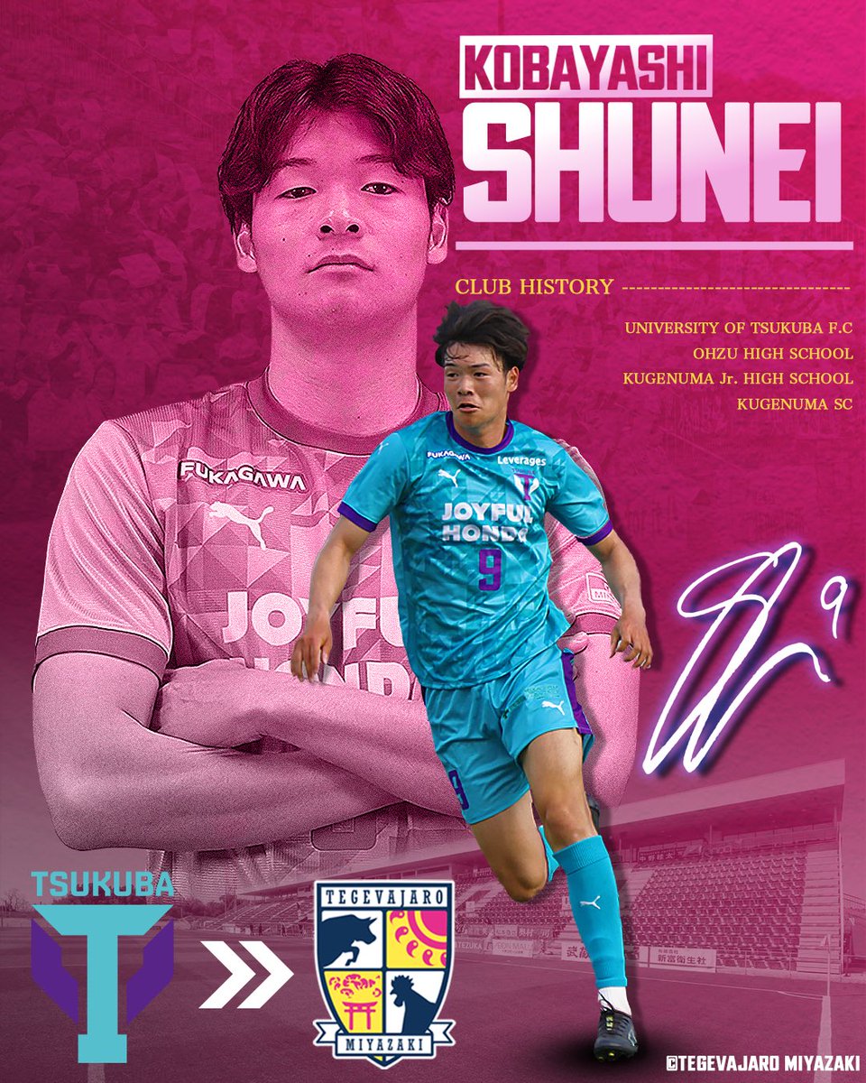 Tsukuba_shukyu's tweet photo. 𝐂𝐨𝐧𝐠𝐫𝐚𝐭𝐮𝐥𝐚𝐭𝐢𝐨𝐧
この度、#小林俊瑛 (4年/熊本県立大津高)が2026/27シーズン(2027年1月)より、テゲバジャーロ宮崎に加入することが決定いたしました。
▶️https://t.co/j3ALHuexQZ

#筑波大学蹴球部 #創峯 #テゲバジャーロ宮崎 #テゲバ https://t.co/ZsGJKfxMB9
