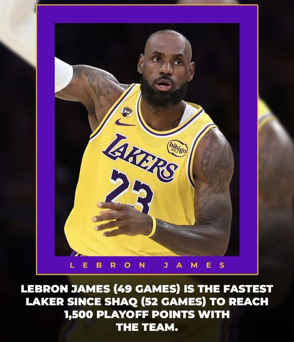 MarcTivi's tweet photo. Fastest Laker to Reach 1,500 Playoff Points with the Team 🏀👑💜💛☝🏾 https://t.co/tux9Q7Dxy0