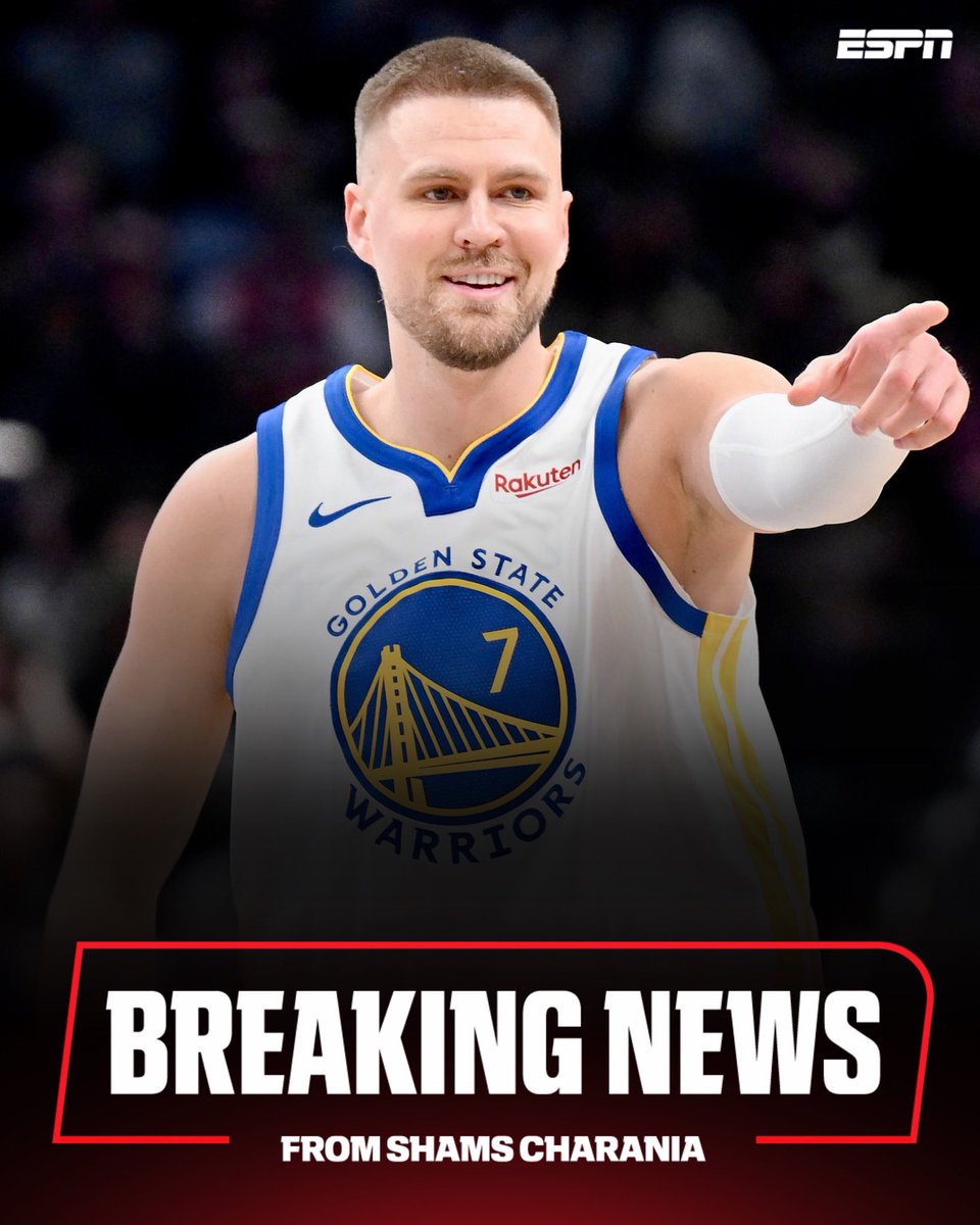 ShamsCharania's tweet photo. Free agent center Kristaps Porzingis has agreed to a two-year, $40 million contract extension to return to the Golden State Warriors through 2027-28, with a player option in the second season, agent Jeff Schwartz of Excel Sports Management tells ESPN. https://t.co/NZngN3Qv7x
