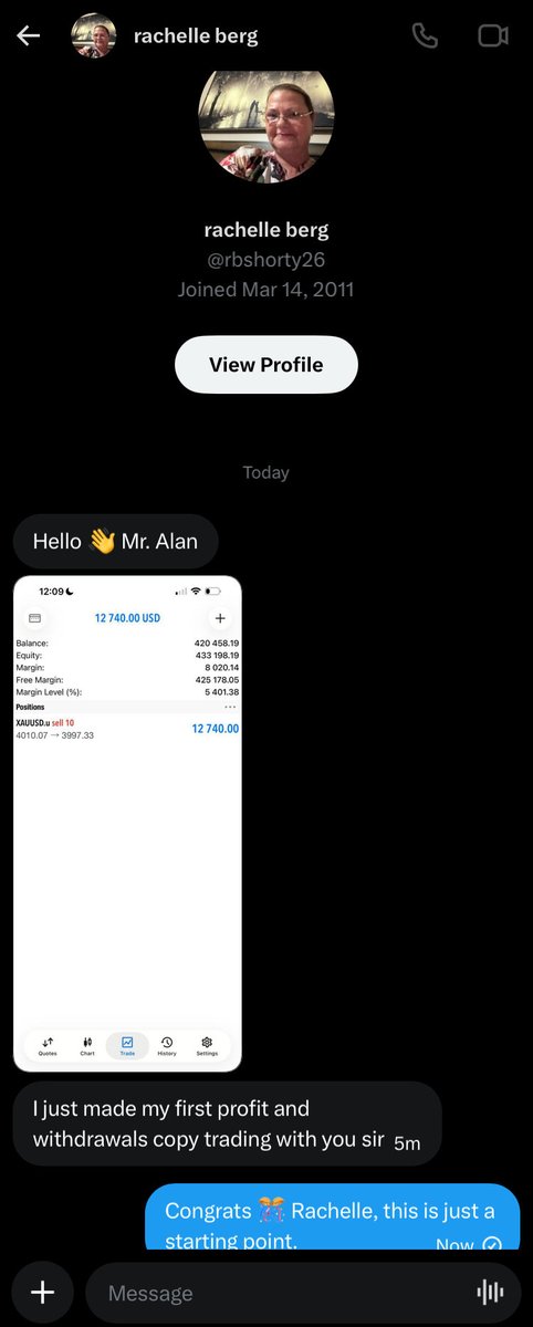 Alan_dentfx's tweet photo. Huge milestone celebration for our new forex client Rachelle!
After faithfully following our structured trading plan, sticking to strict risk management rules, and executing trades with patience, Rachelle just hit her first massive profit target and completed a full successful withdrawal of her trading gains.

It’s always rewarding to witness new investors turn strategic market knowledge into tangible, withdrawable income. This win proves that consistent, disciplined investing paired with proper guidance creates measurable results for committed traders.

Send a Dm today to get started @Alan_dentfx 

#ForexTrading #ForexClientWin #TradingProfit #ForexWithdrawal #InvestmentMilestone #ForexMentor #SmartTrading #CurrencyTrading #RiskManagedTrading #nsfwtwtًً #خان_کی_قید_تنہائی_جرم_ہے #ناموس_رسالت_پر_لبیک_قربان #BiranDamlaYılmaz #клубромантики #BiranDamlaYılmaz #клубромантики #إرم_نيوز #السلطان_هيثم_في_فرنسا