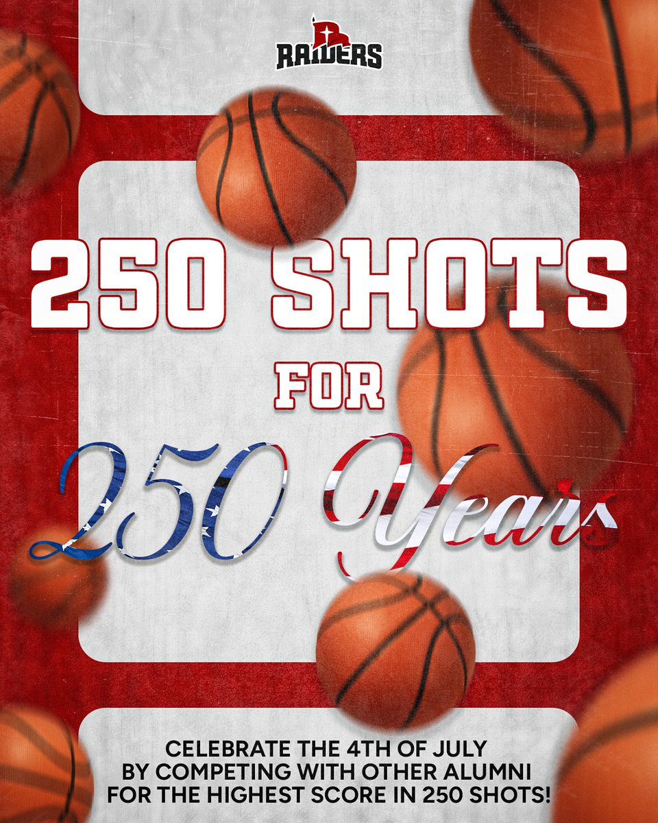 nwcwbasketball's tweet photo. Our players are currently competing as a team to shoot 30,000 3-pointers! In honor of America's 250 year anniversary, we're challenging our alumni and fans to join us by shooting 250 3's by July 4th!

Comment down below or tag us with your scores!

#NWCRaiders https://t.co/ogFnHYgXnN