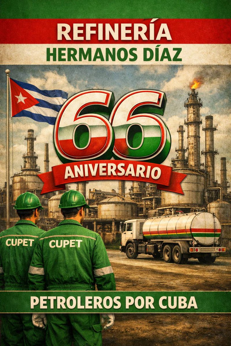 danaydk2213's tweet photo. 66 años de historia y resistencia. ⛽🇨🇺 Hoy, más que nunca, los trabajadores de la Refinería Hermanos Díaz demuestran que el compromiso no negocia. 💪🔥
¡Felicidades a todo el colectivo por su constancia!
#PetrolerosPorCuba #Cuba
#SanctiSpíritusEnMarcha https://t.co/wpihJ1VIpI