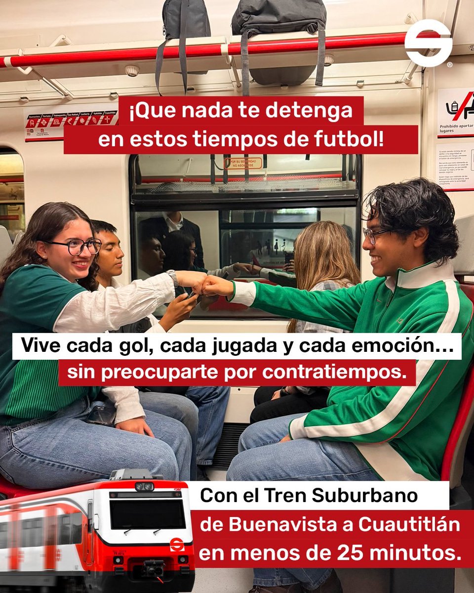 Suburbanos's tweet photo. Con el #TrenSuburbano, llegamos a a tiempo.
Consulta los horarios y frecuencias.
https://t.co/PONvkMTj6S
#CDMX #EDOMEX #Puntualidad #SiempreATiempo #TuMejorRuta #ViajeSeguro #Confiable #Eficiente #Afición
#PasiónFutbolera #FansDelFutbol #VamosEquipo #VamosMéxico #Reglamento https://t.co/y58uipH99F
