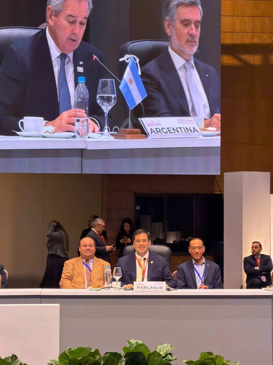 PARLASUR's tweet photo. #AgenciaPARLASUR | El Presidente del PARLASUR, @rodrigamarrak 🇵🇾, participó junto a los Vicepresidentes @nicovieradiaz 🇺🇾 y @GustavoHArrieta 🇦🇷 en la reunión del Consejo del Mercado Común (CMC), realizada en Asunción.

🔗https://t.co/3dU0dO2xEF https://t.co/WWJHwPm6wk