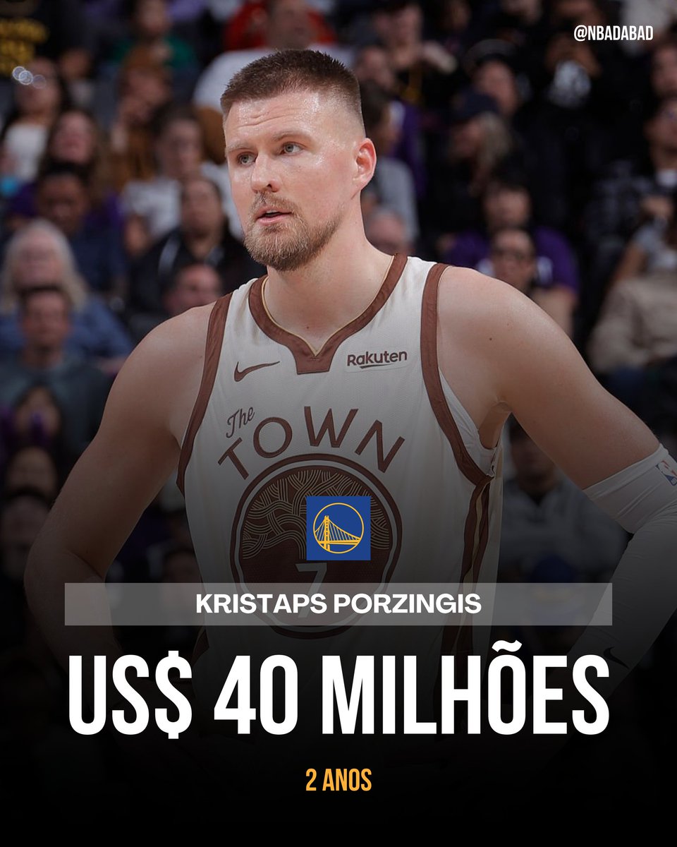 NBAdabad's tweet photo. 🚨 ELE FICA!

Kristaps Porzingis vai renovar com o Warriors por US$ 40 milhões ao longo de 2 anos.

🗞️ @ShamsCharania https://t.co/wc65m77eso