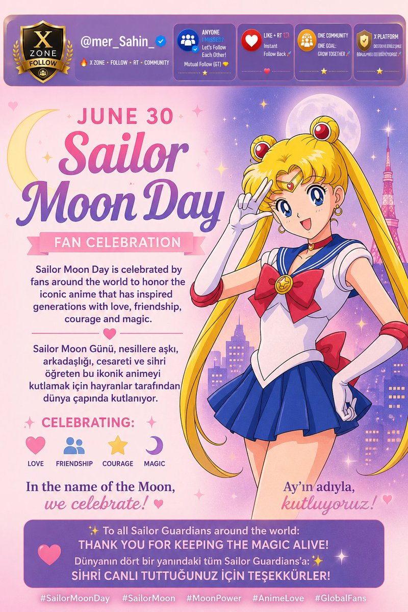 mer_Sahin_'s tweet photo. ✨ In the name of the Moon... let's celebrate! 🌙💖
Happy SailorMoonDay to fans across the world! 🌍
A timeless story of friendship, courage, hope and love that continues to inspire generations. 🌟
Who's your favorite Sailor Guardian? 💫👇
#Anime #Manga #MoonPower #UsagiTsukino #AnimeFans #Cosplay #Kawaii #Japan
@ToeiAnimation @Crunchyroll
@VIZMedia @NetflixAnime
@Anime #AnimeCommunity #Otaku #ClassicAnime