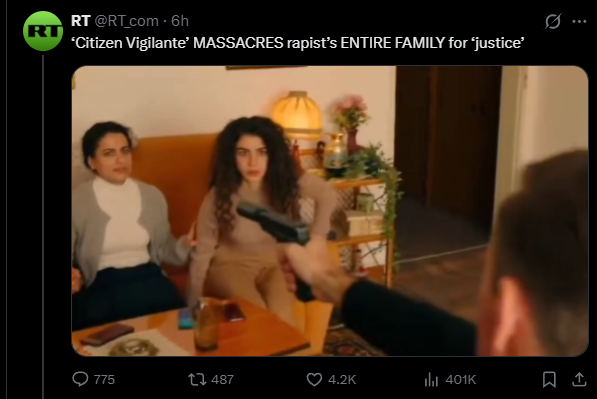 YourAnonCentral's tweet photo. Elon Musk and Russian-Israeli networks are promoting a right-wing murder fantasy, where a "US businessman / slumlord" (played by an actor previously accused of rape &amp; cannibalism) goes on a killing spree in Europe. It's being used as an obvious dog whistle to encourage violence. https://t.co/v3FoTCgrxP