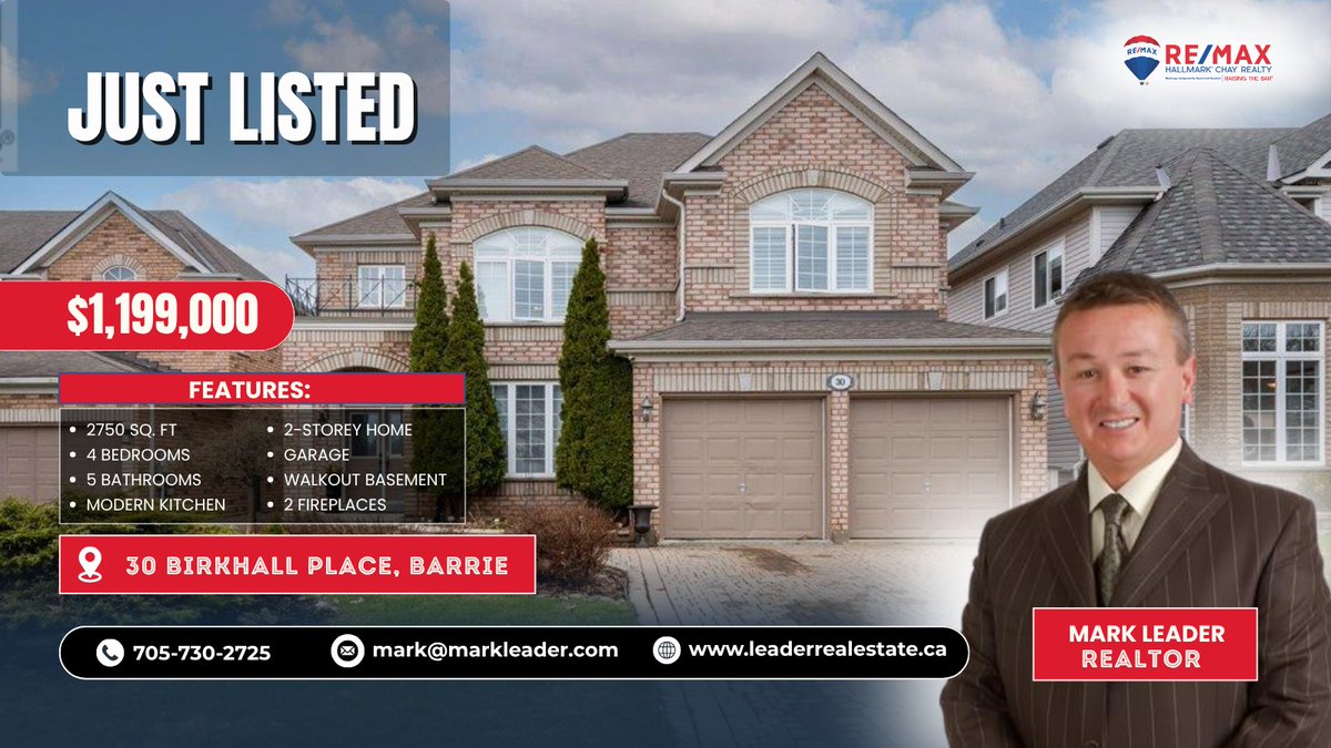 markleaderteam's tweet photo. 🏡 Just Listed – Luxury, Space &amp; Comfort All in One!

Your dream home may have just arrived. Welcome to 30 Birkhall Place, Barrie, a stunning property designed for families who want space, comfort, and modern living all under one roof. https://t.co/EPmZyogzWU