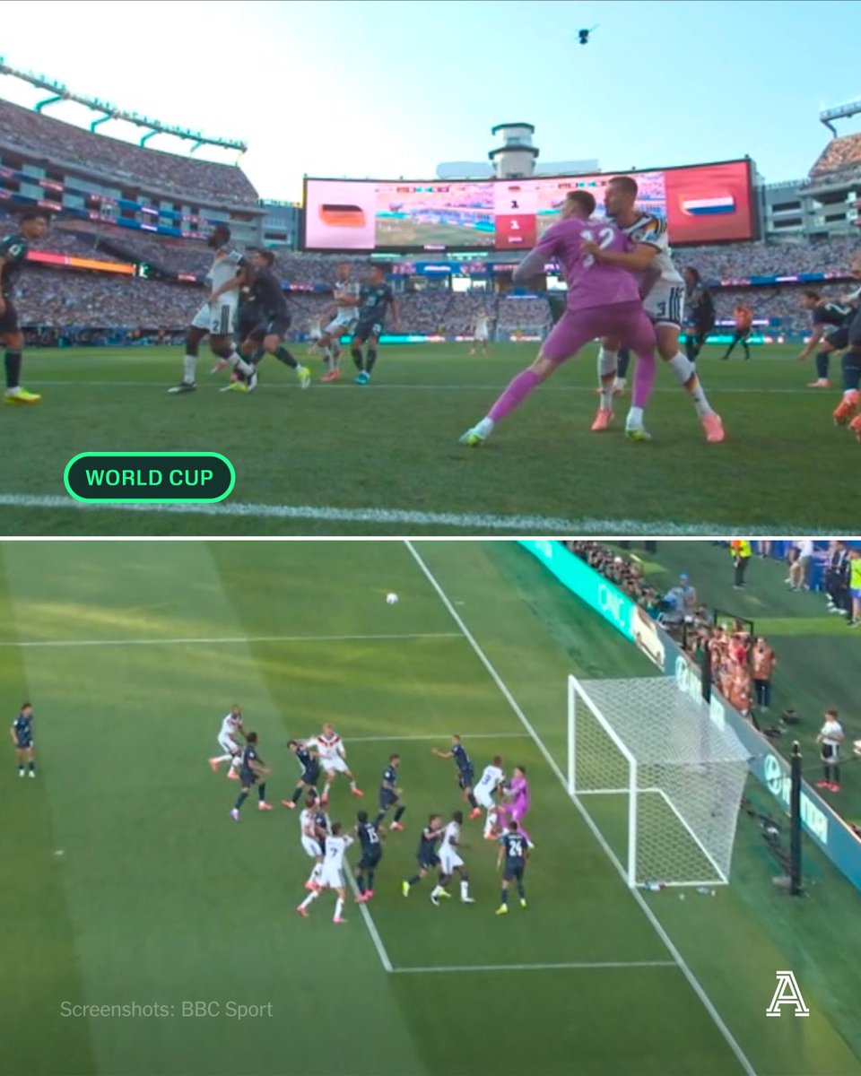 TheAthleticFC's tweet photo. Jonathan Tah thought he had headed Germany in front in extra time, only for his goal to be controversially ruled out following a VAR intervention.

Was this a foul on Orlando Gill by Waldemar Anton? https://t.co/UVX1ULjgEH