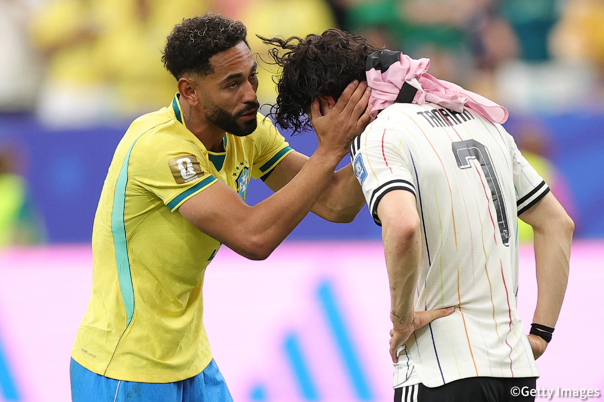 oidonhagouda's tweet photo. What Matheus Cunha said to Ao Tanaka after the match 🇯🇵🇧🇷

"I’ve played against Ao many times. He is a truly fantastic player. I told him that what he is doing for his country is amazing.

To me, the current Japan squad is one of the best teams in the world. What you guys are doing for the national team is truly beautiful. It’s not just about Japan’s football culture; teams all over the world now hold Japan in high regard.

I know this is a painful moment for him, but I wanted him to remember what a significant figure he is in the football world and just how much he has contributed to the Japanese team."

Thank you so much, Cunha!
And Ao Tanaka—keep looking forward and continue to grow into an even greater player. 🇧🇷🇯🇵