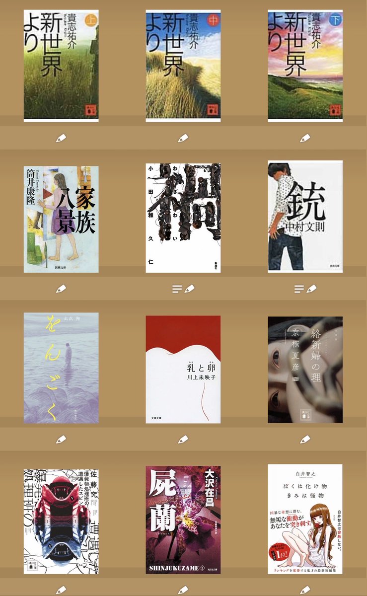 bookreader_ryo's tweet photo. #2026年上半期の本ベスト約10冊
新世界より/貴志祐介
家族八景/筒井康隆
禍/小田雅久仁
銃/中村文則
をんごく/北沢陶
乳と卵/川上未映子
絡新婦の理/京極夏彦
爆発物処理班の遭遇したスピン/佐藤究
屍蘭/大沢在昌
ぼくは化け物 きみは怪物/白井智之
（読んだ順） https://t.co/oO0kBJksE9
