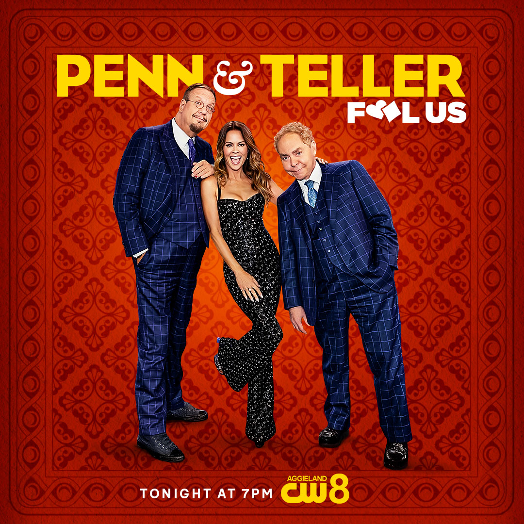 CW8Aggieland's tweet photo. Penn &amp; Teller: Fool Us
The Penn &amp; Teller 50th Anniversary Special
Penn and Teller must work out the secrets behind the performances of Young &amp; Strange, Piff and a secret weapon, Piero.  Tonight at 7 on CW8 Aggieland. https://t.co/4rkPyLDCDl