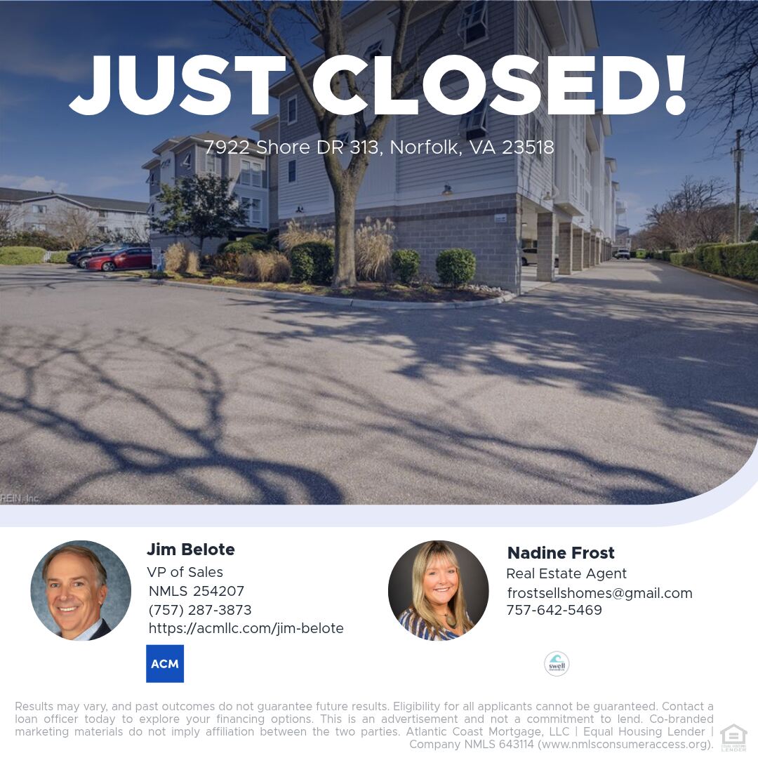 JimBelote's tweet photo. Congratulations to Nadine Frost for successfully securing closing cost assistance for her buyer on a stunning condo near the Chesapeake Bay! It's always a pleasure collaborating with such a dedicated real estate professional. Well done, Nadine! https://t.co/DM0oL5GLhK
