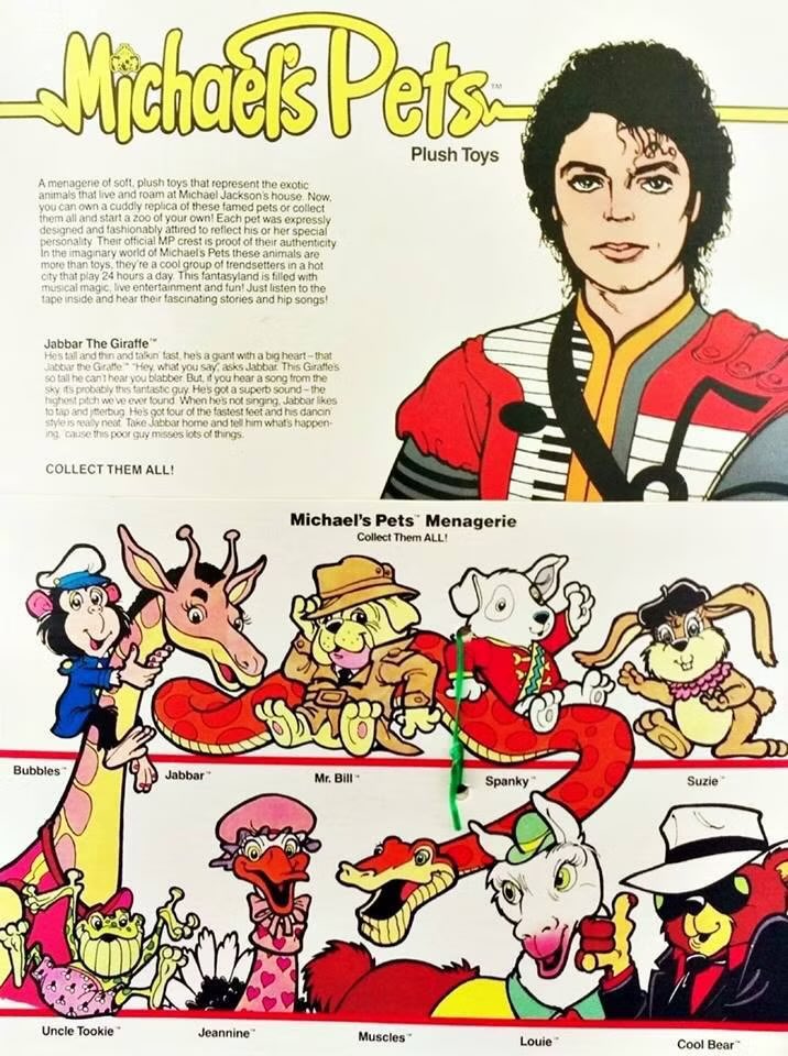 Braintwoheart's tweet photo. In October 1986, a collection of stuffed animals inspired by Michael Jackson's pets was released. Michael requested that $1 from every purchase got donated to children's charities, ensuring every sold toy helped make a difference. 🤍 https://t.co/nh9z65KePx