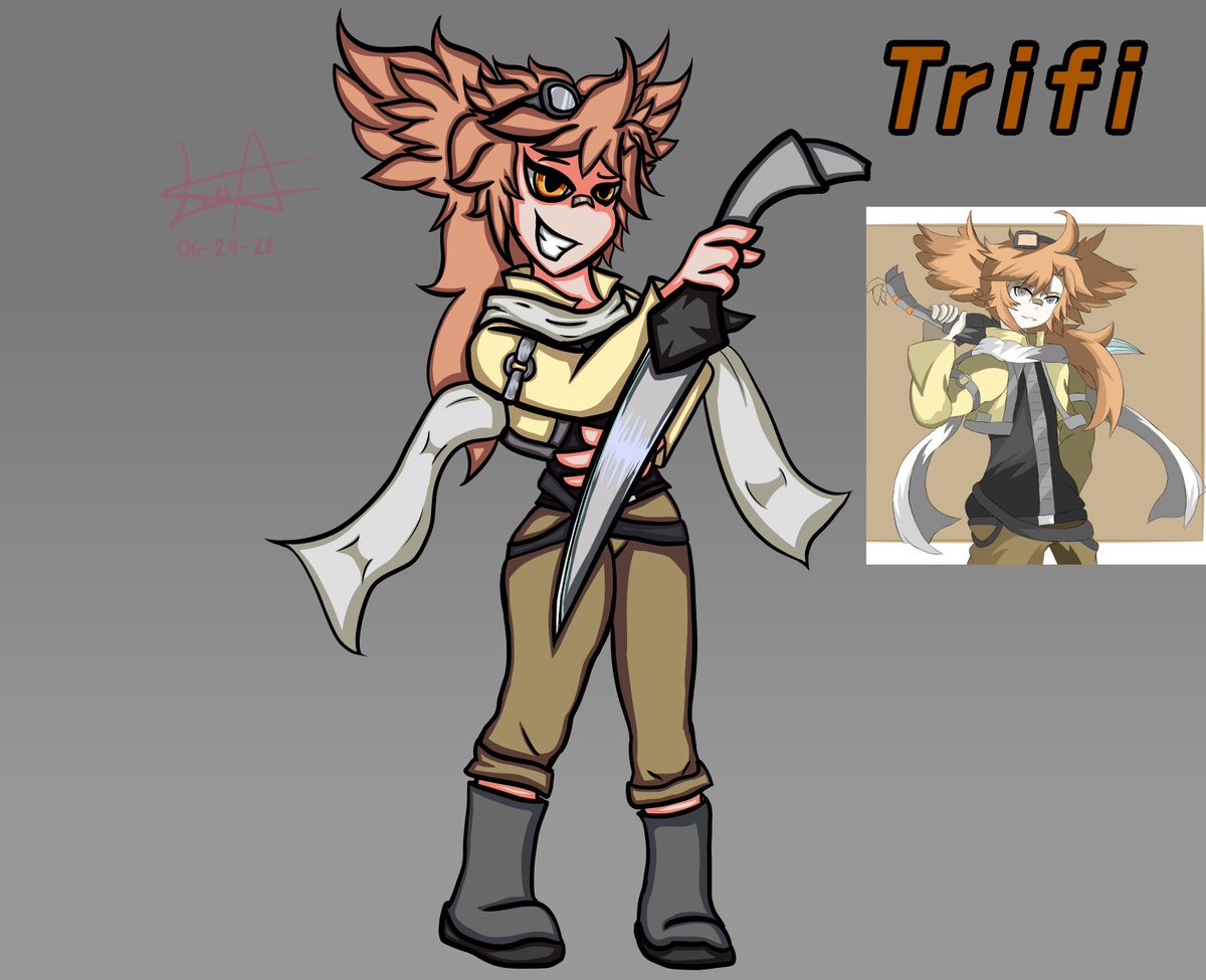 JackTheArtist45's tweet photo. Alright everyone, the character we have here today is courtesy of @Smasagaming  Thanks a lot for letting me draw Trifi; I hope you like it.

And please be patient I'm working on your characters too :3 https://t.co/vwJlmzPwZR