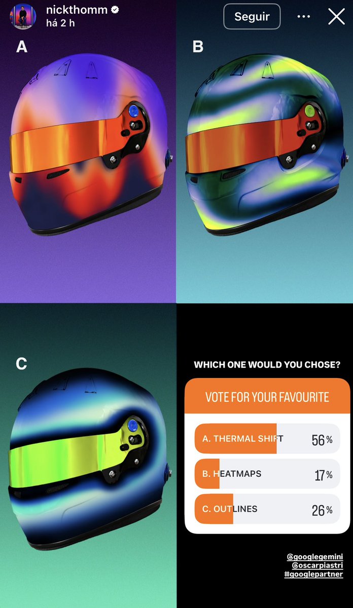InfoOP81's tweet photo. Nick Thomm, designer de um dos capacetes do Oscar Piastri para o GP da Grã-Bretanha, abriu uma votação lá no Instagram dele com essas três opções!

Votem na Opção A (sim, não estou dando opção de escolha).

[@/nickthomm] https://t.co/ORP5Oh67QE