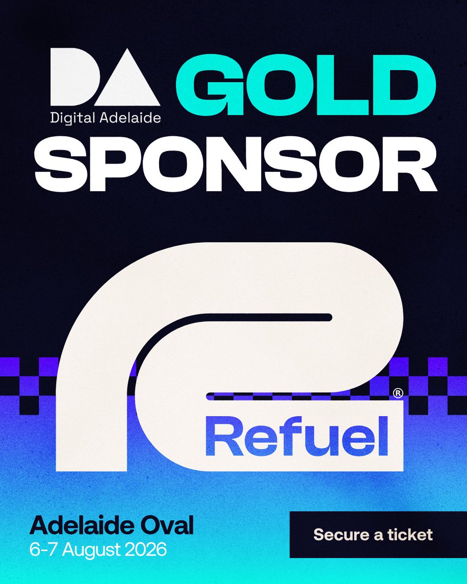 RefuelDigital's tweet photo. Excited to be a Gold Sponsor for @digitaladl! 🚀 Where Adelaide's tech &amp; marketing community connects for real talk about what's next.

Catch us talking strategy, performance marketing &amp; data growth.

🎟️ Tickets: https://t.co/eftB86qmvp

#DA26 https://t.co/q0lmXy772H
