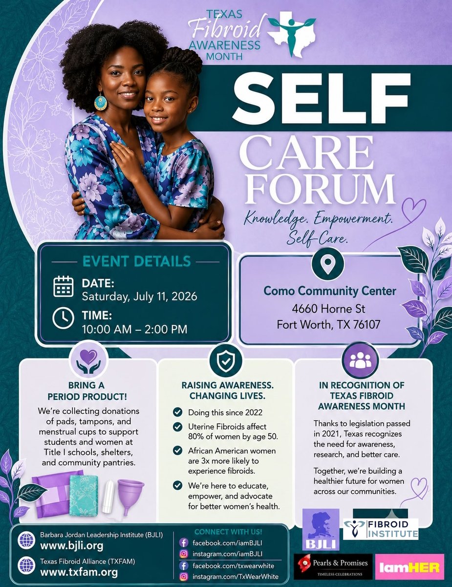 FibroidFreeMD's tweet photo. 💙 You deserve #Fibroid answers! FREE Self-Care Forum in Fort Worth for #FibroidAwarenessMonth.  7/11/2026 10:00 AM – 2:00 PM, Como Community Center 🎟️  https://t.co/HIllheLVPa  #TexasFibroidAwarenessMonth #FibroidAwareness https://t.co/nSNPiIRjPE