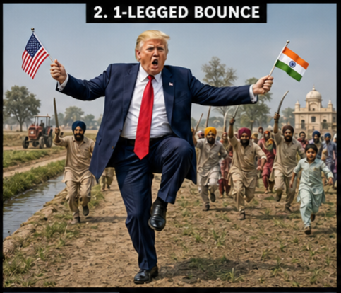 SmartLimits's tweet photo. POTUS Donald Trump dances in #bhangra poses (bounce, 1-legged bnc, shoulder shrug, dhamaal, jhumar, chaffe) in Punjab fields at https://t.co/8lPDuXpqo5 video promoting MAGA MIGA! He is in official attire, holds Indian, American flags. 😎 No cryptic intelligence, only AI inspired. https://t.co/yy2LgqGGk9