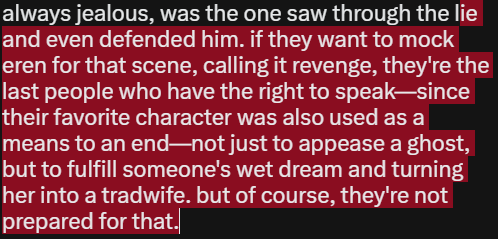 digigroudon's tweet photo. honestly, i didn't feel sorry for mikasa or armin in the table scene. believing a lie so easily after experiencing the opposite of that supposed hatred for ten years shows how weak their relationship is, to the point that an outsider, https://t.co/c5ASVcgWCV