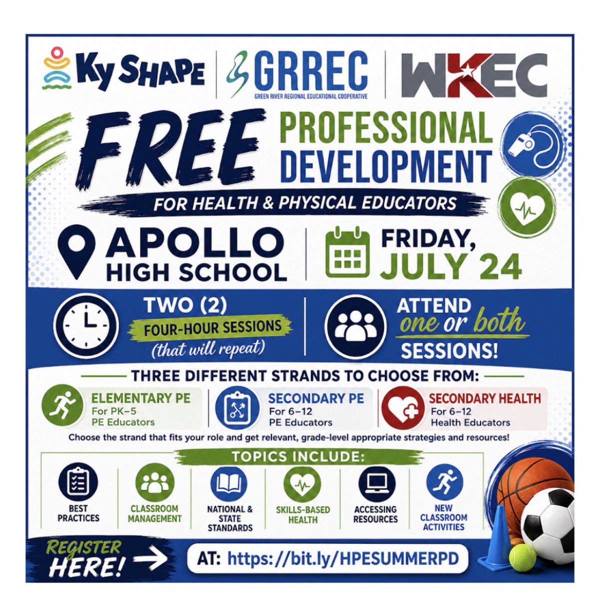 KY_SHAPE's tweet photo. If you’re near the Western part of Kentucky- Don’t miss this FREE learning opportunity July 24! 

Choose one or both four-hour sessions.  Oh…Did we mention FREE?

Register today: https://t.co/SISBjaNaqS https://t.co/9ZJUAkZ3WF