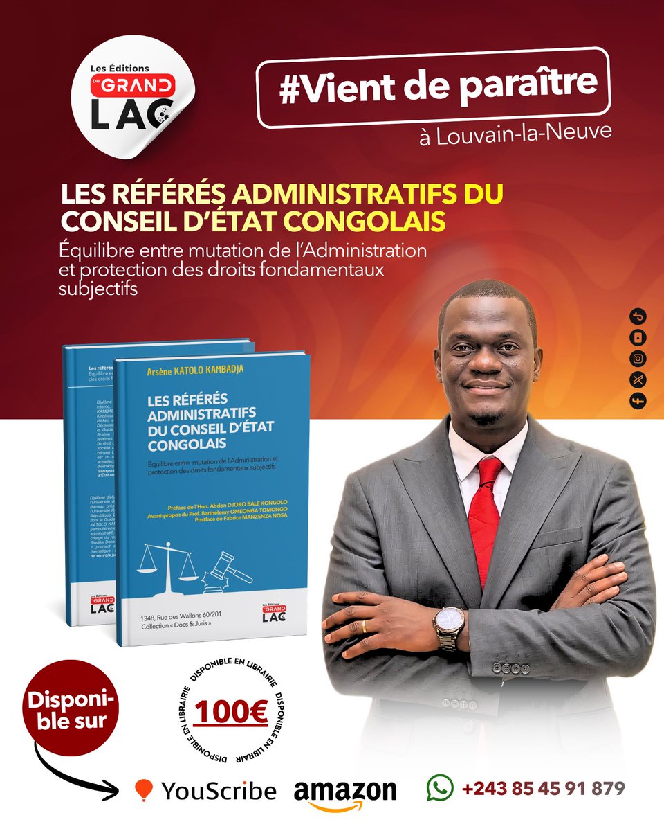 GRANDLACEDITOR's tweet photo. Bonne fête de l'Indépendance 🇨🇩 Célébrons la souveraineté du 🇨🇩 en renforçant son État de droit. 

#VientDeParaître : “Les référés administratifs du Conseil d'État congolais” de Maître @KatoloLitsha Arsène. 

Disponible à : 100€ 

Commandes : https://t.co/cA5Gx0CW2Q https://t.co/nOpxw38jTt