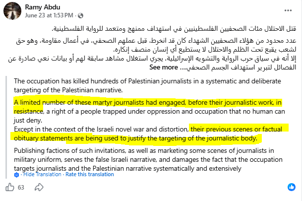 kikas6652's tweet photo. 😂🤣 Ramy Abdu, chair of Hamas front organization EuroMed, is trying to claim the journaterrorists were only terrorists before the war, but during the war, they were legitimate "journalists," and the obituaries are getting used by Israel to "attack the journalistic body."

@EFischberger @Aizenberg55 @MiddleEastBuka @GabrielEpsteinX