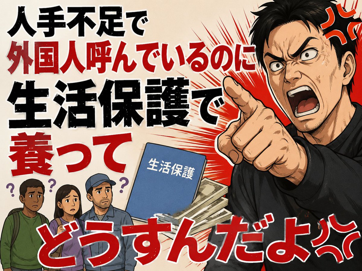 usagidesyo's tweet photo. 人手不足で外国人呼んでいるのに生活保護で養ってどうすんだよ💢 https://t.co/At63kKZh5E