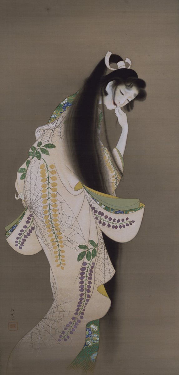 NihonBijutsushi's tweet photo. 上村 松園　うえむら しょうえん　Uemura Shōen　1875–1949

《焔》
ほのお

1918（大正7）年
絹に彩色・掛軸
東京国立博物館 https://t.co/WliDYdSzdF
