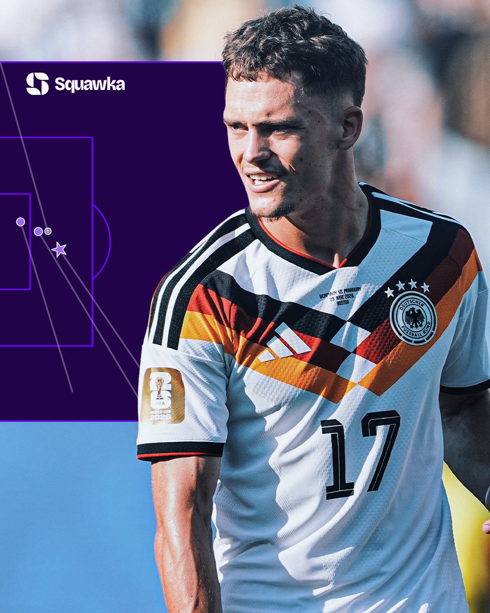 Squawka's tweet photo. Florian Wirtz's game by numbers vs. Paraguay:

115 touches
8 duels won 
5 accurate crosses 
5x possession won 
4 chances created 
2 tackles 
2 fouls won 
2 successful take-ons 
2 shots 
1 assist 

His third assist of the tournament. 🅰️ https://t.co/OSEPkWvyr9