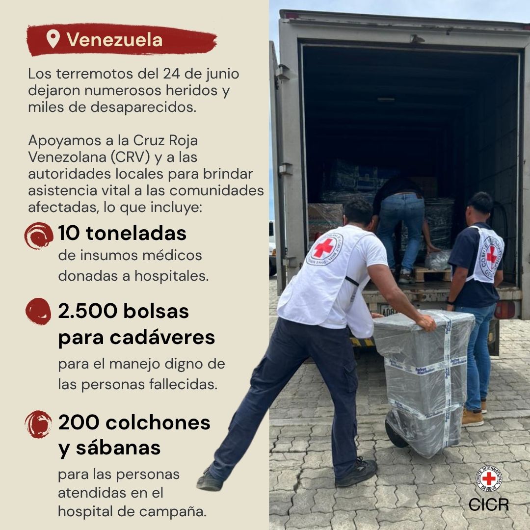 CICR_ve's tweet photo. Con numerosas personas heridas y miles desaparecidas, una respuesta coordinada ante el devastador impacto de los terremotos es crucial.

Apoyamos a nuestros socios de la Cruz Roja Venezolana y a las autoridades para brindar asistencia humanitaria vital 👇🏽 https://t.co/dvxr0LyoKt